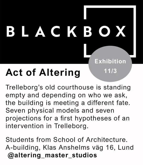 Blackbox Act of Altering Exhibition poster. Graphic illustration.