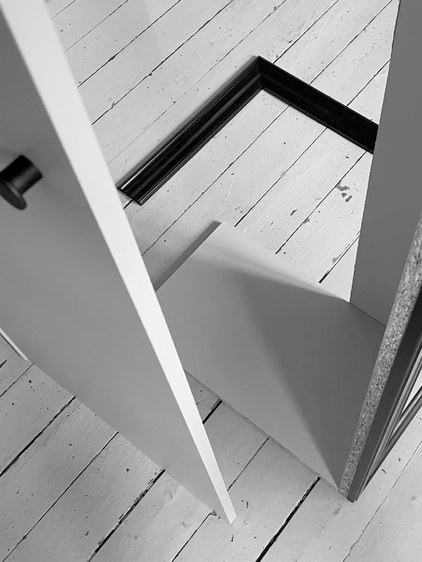 Closet doors in black and white. Photo.
