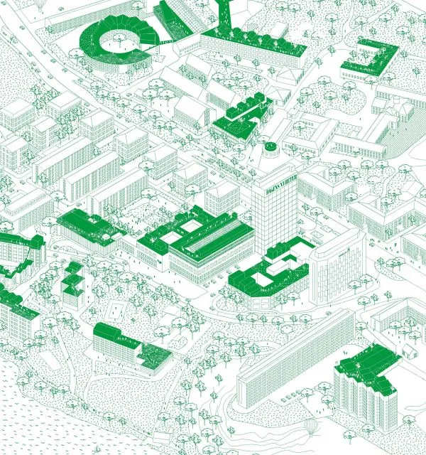 Cartoon overview of city. Illustration. 