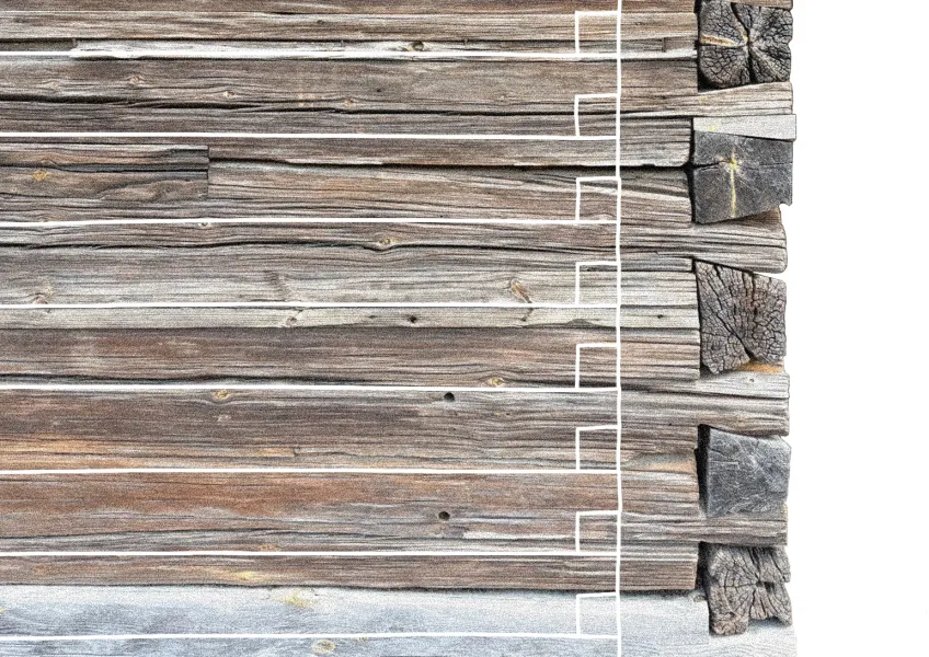 View of a wall made of wooden planks. Rendering.